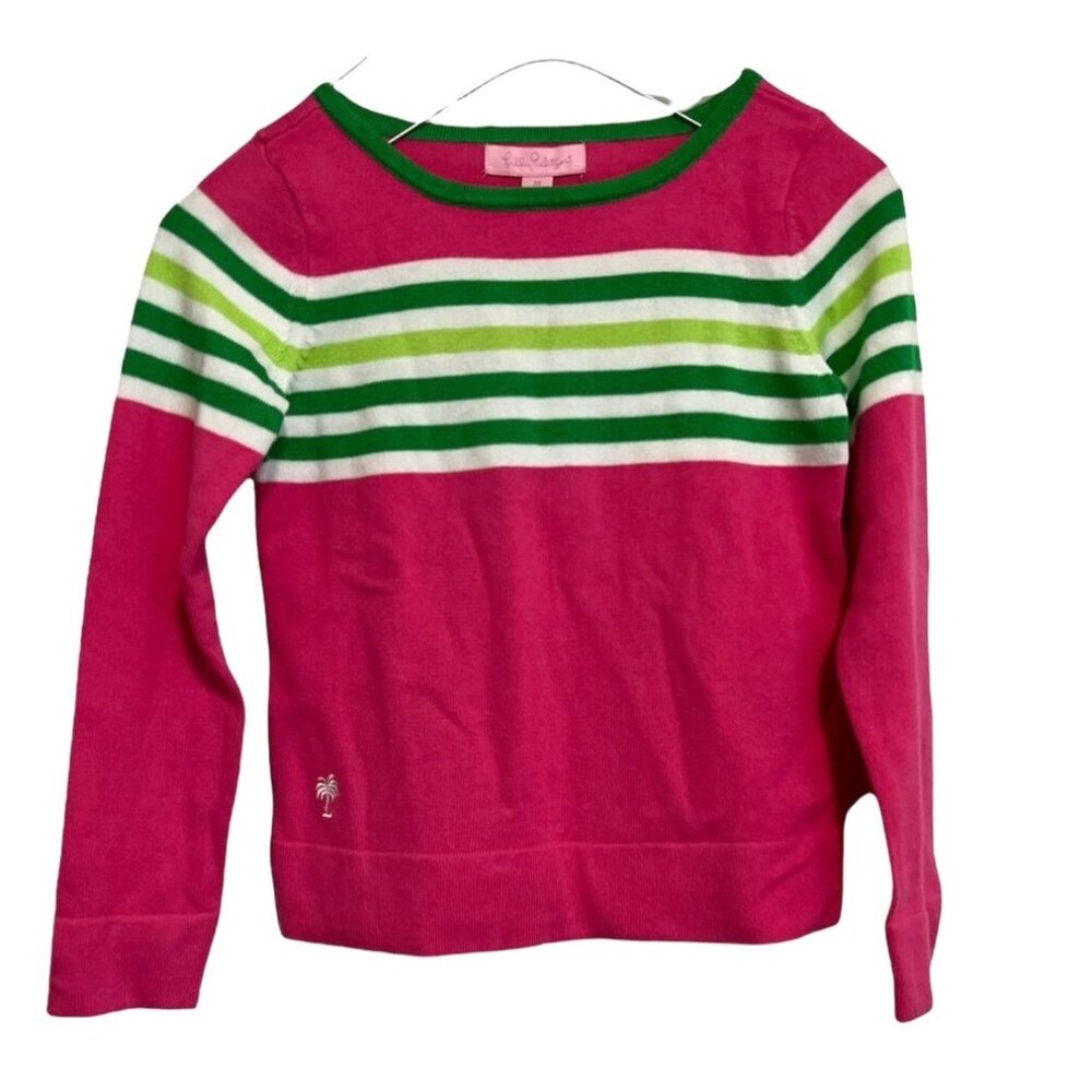 Lilly Pulitzer Mini Maria Pullover Sweater Girls Capri Pink Worth Stripe Size M